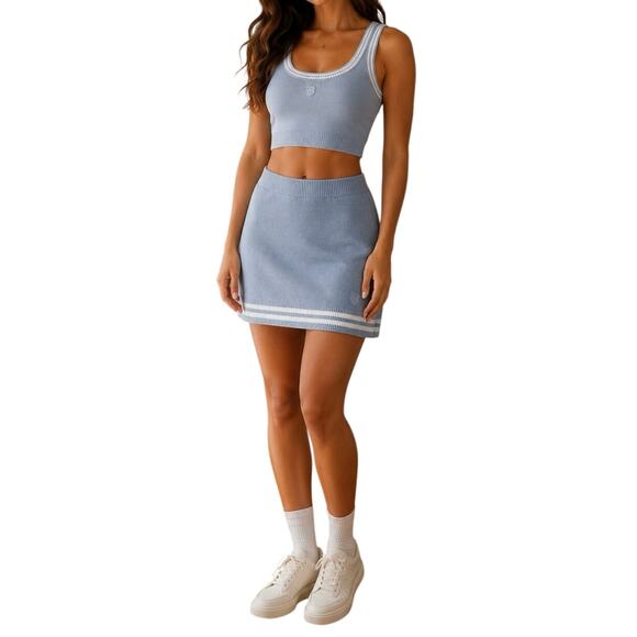 K swiss Dresses & Skirts - NWT K-Swiss Knit Two Piece Set Blue Crop Tank & Mini Skirt Size M Tennis Preppy